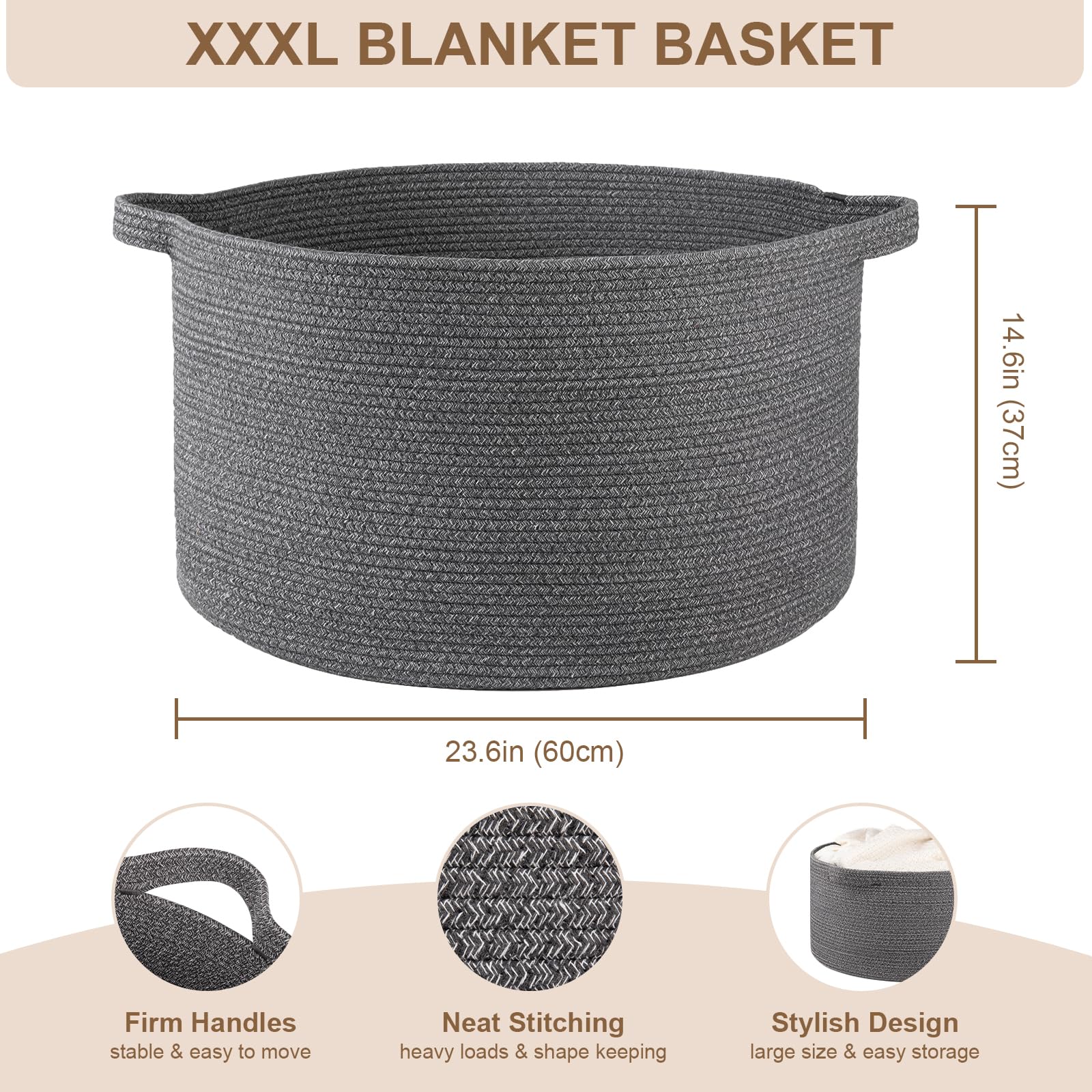 OIASKET dark-grey woven basket closeup handle shows sturdy handles