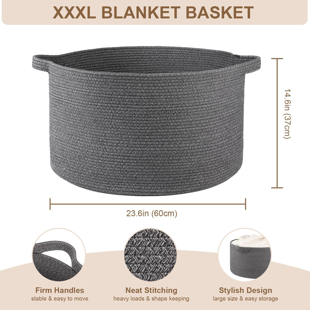 OIASKET dark-grey woven basket closeup handle shows sturdy handles