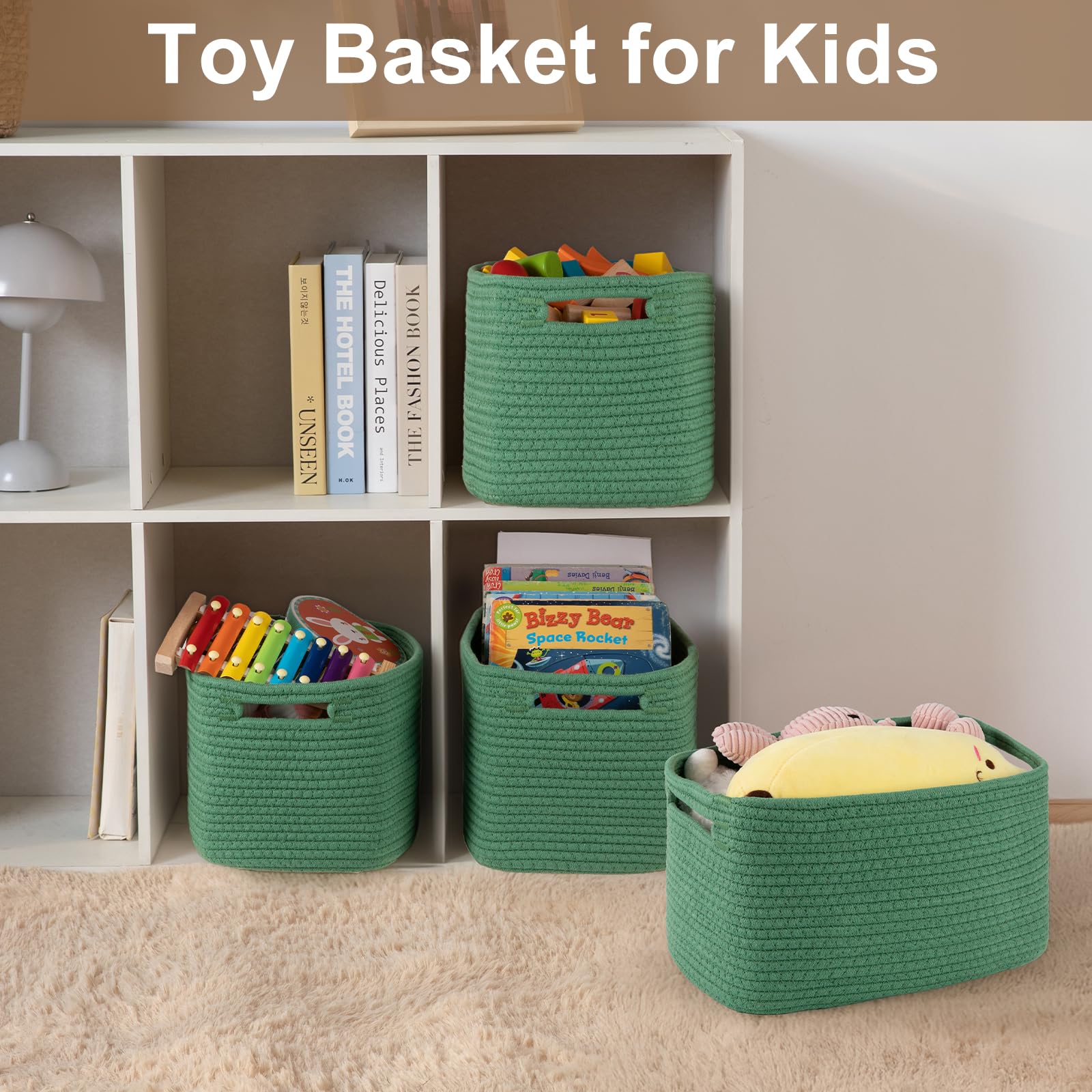 OIASKET decorative baskets enhance a calm, clutter-free living room.