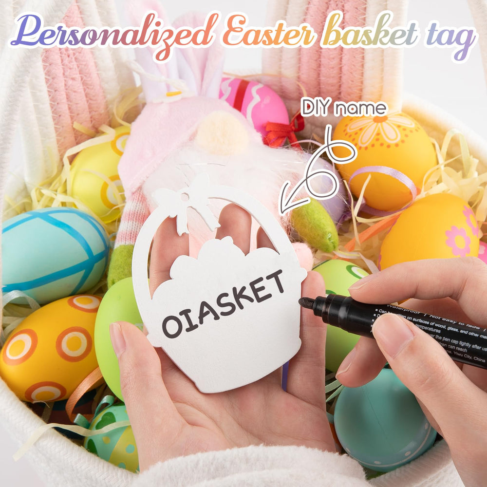 OIASKET bunny basket featuring a name tag for personalized gifting.