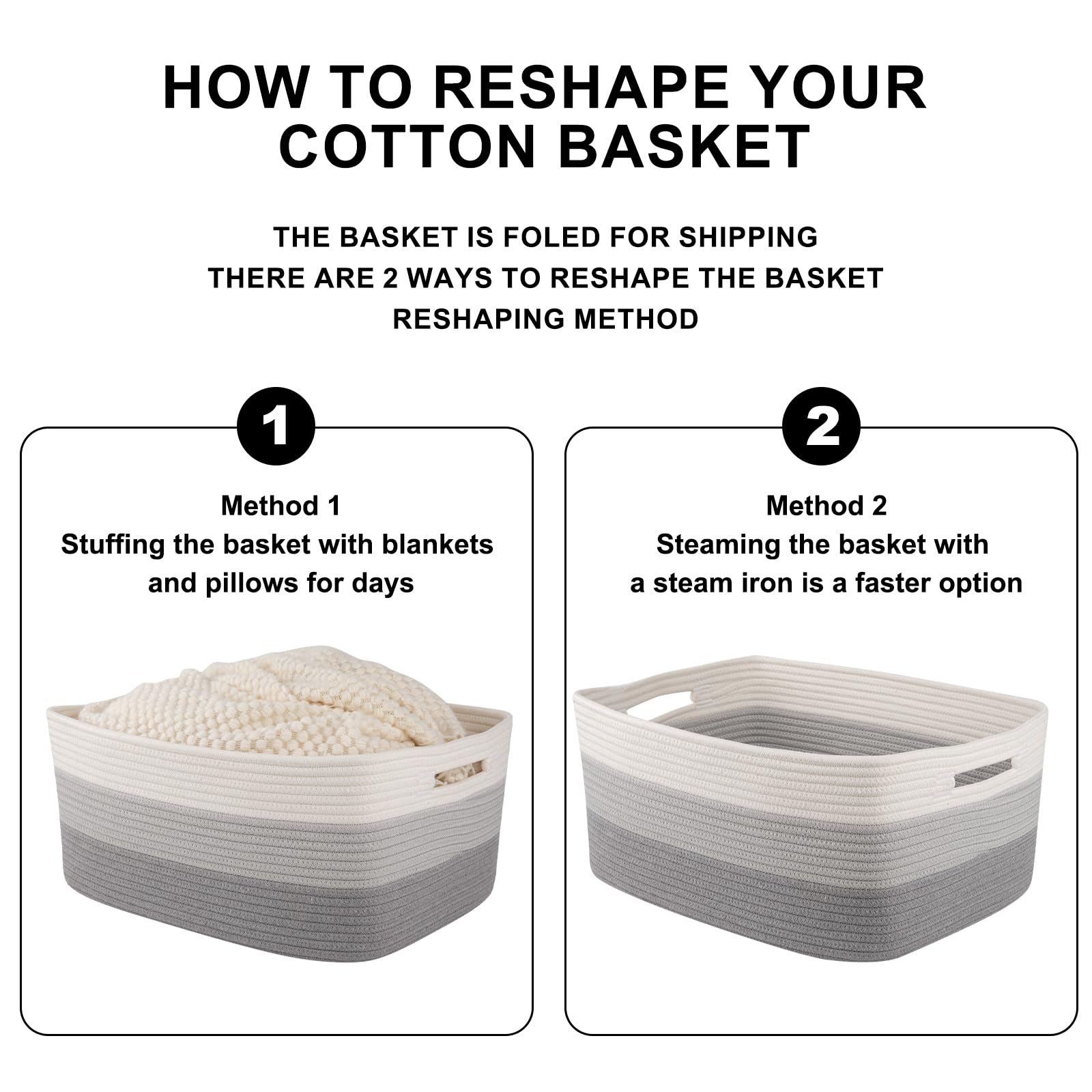 OIASKET easy-shaping cue shows reshaping with items or steam to restore form.