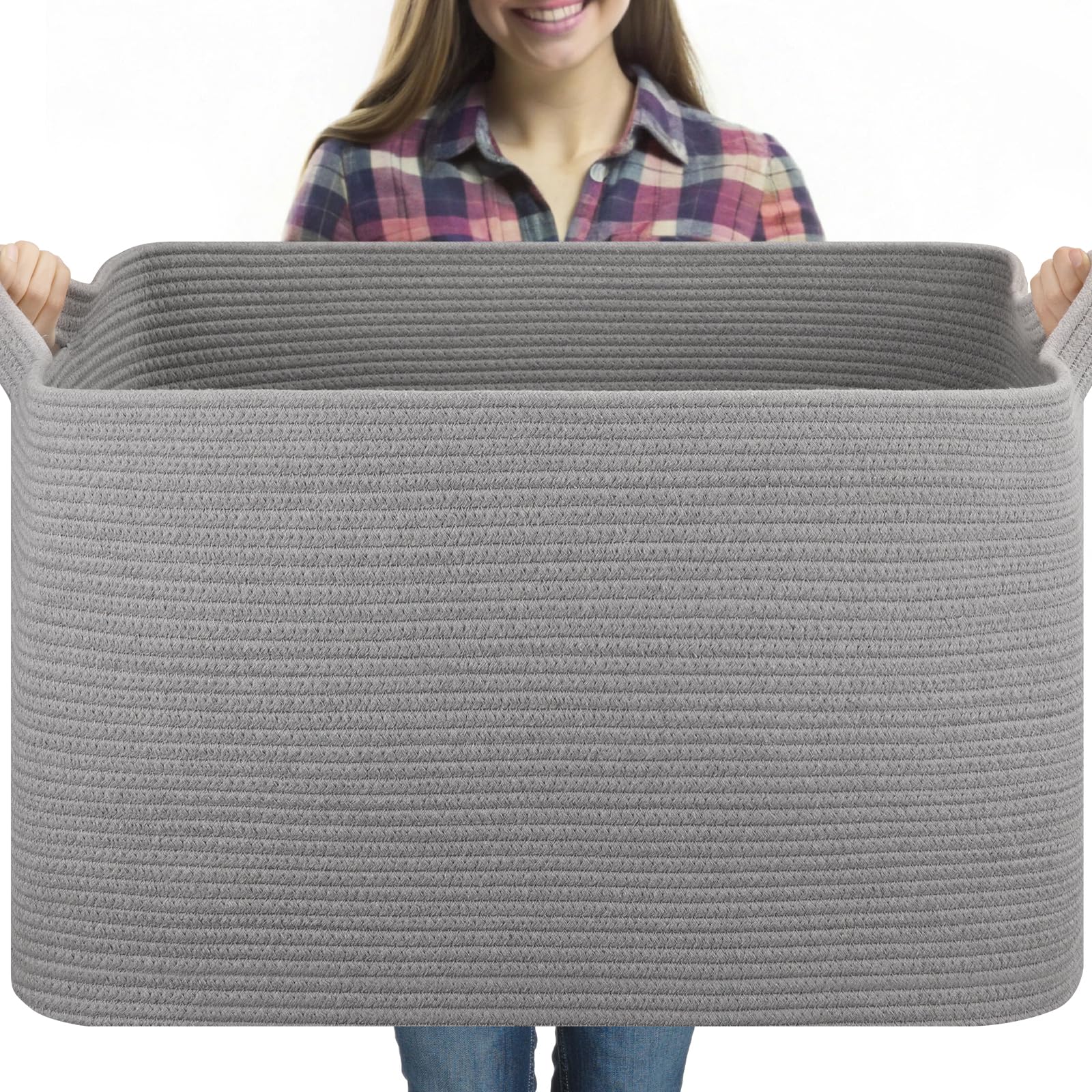 OIASKET extra-large blanket basket front view shows ample blanket storage.