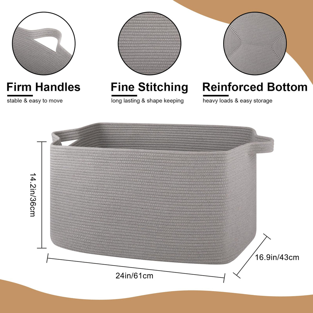 OIASKET extra-large blanket basket side view with soft handles for easy transport.