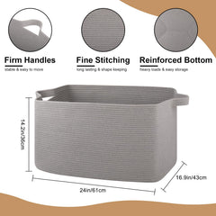 OIASKET extra-large blanket basket side view with soft handles for easy transport.