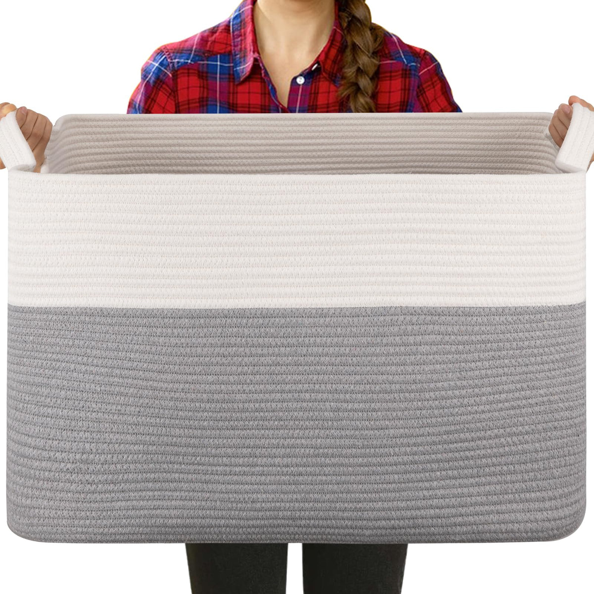 OIASKET extra-large laundry basket folded shows durable cotton rope build for long-term storage