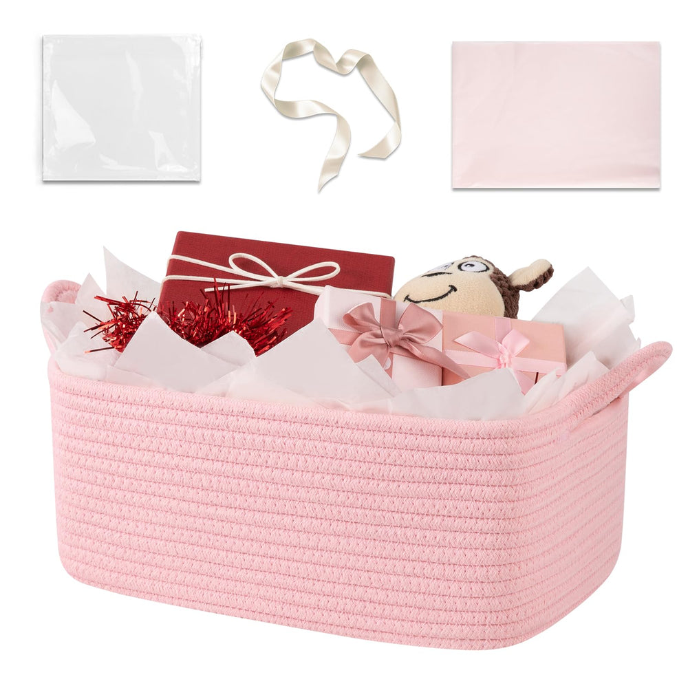 OIASKET gift basket pink wrap ready for gifting with tissue paper.