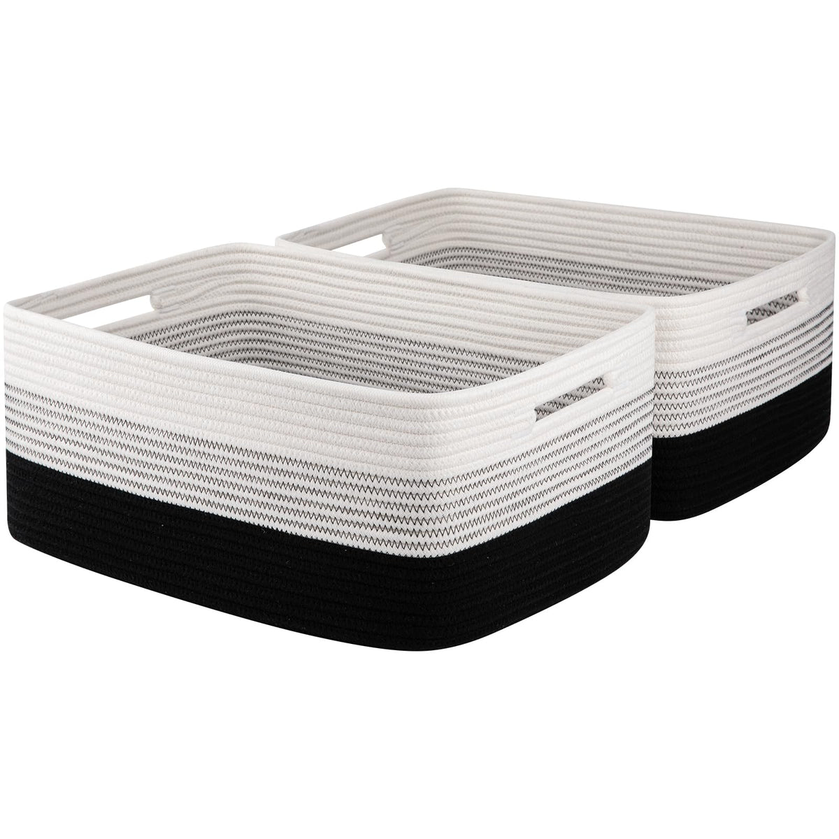 OIASKET gradient black storage basket on shelf offers space-saving organization.