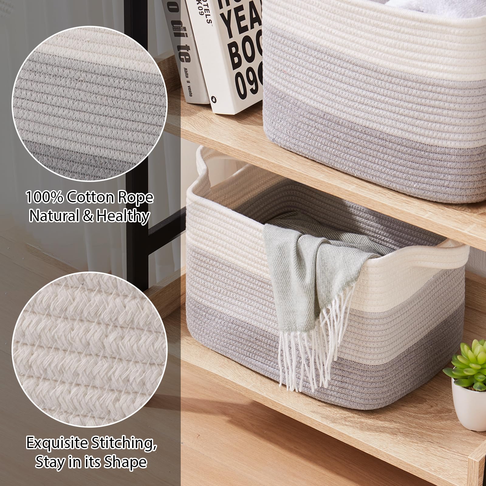 OIASKET gradient grey baskets closeup showing woven texture and durability