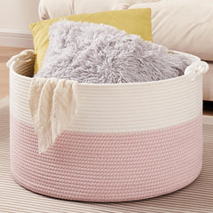 OIASKET large basket shows roomy storage for blankets and pillows.