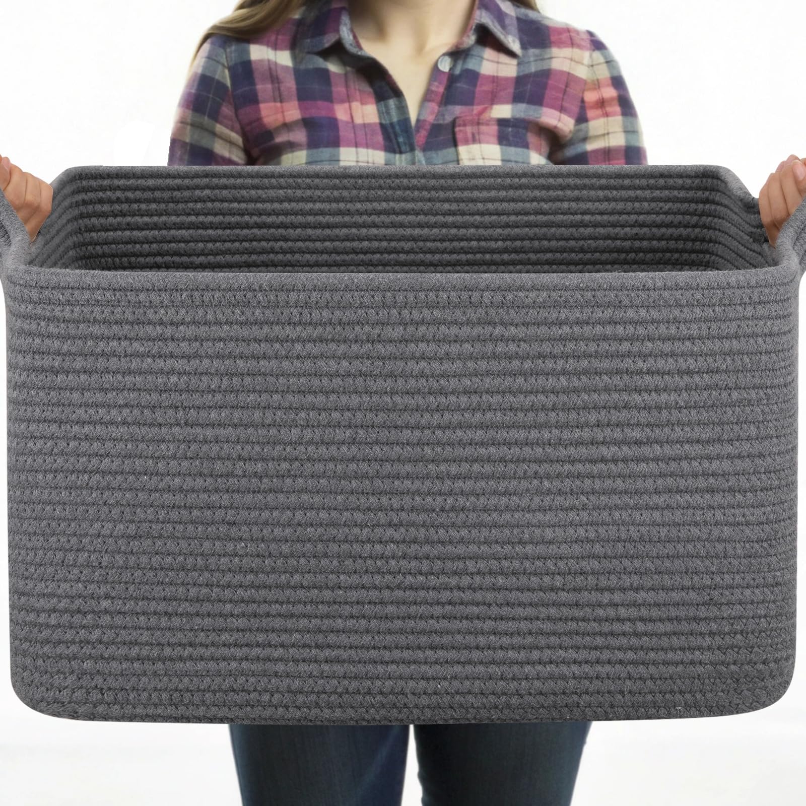 OIASKET large basket neatly stores blankets for tidy living spaces.