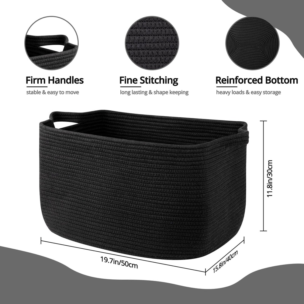 OIASKET blanket basket handles close-up highlights portable storage for blankets and toys.