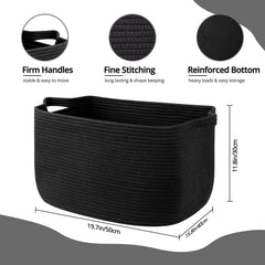 OIASKET blanket basket handles close-up highlights portable storage for blankets and toys.