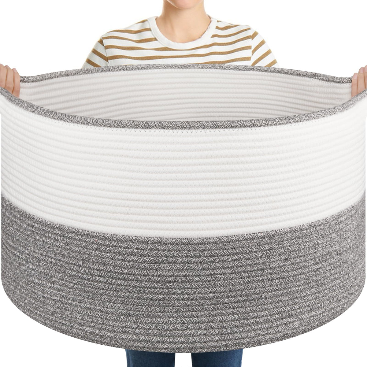 OIASKET large blanket basket hero view with spacious storage for pillows and throws.