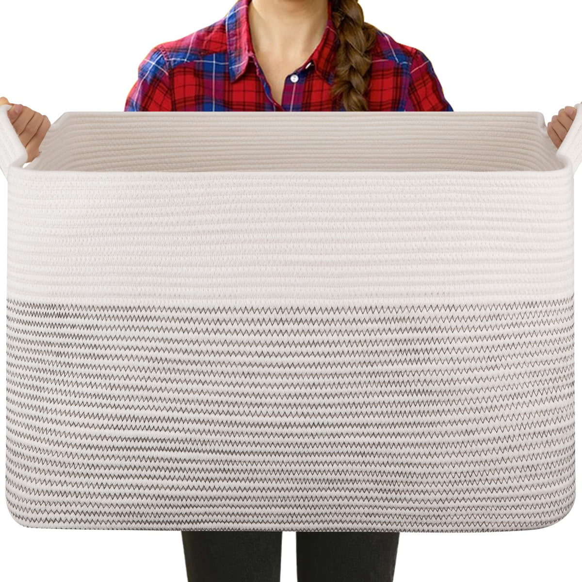 OIASKET large blanket basket in living room stores blankets and toys neatly