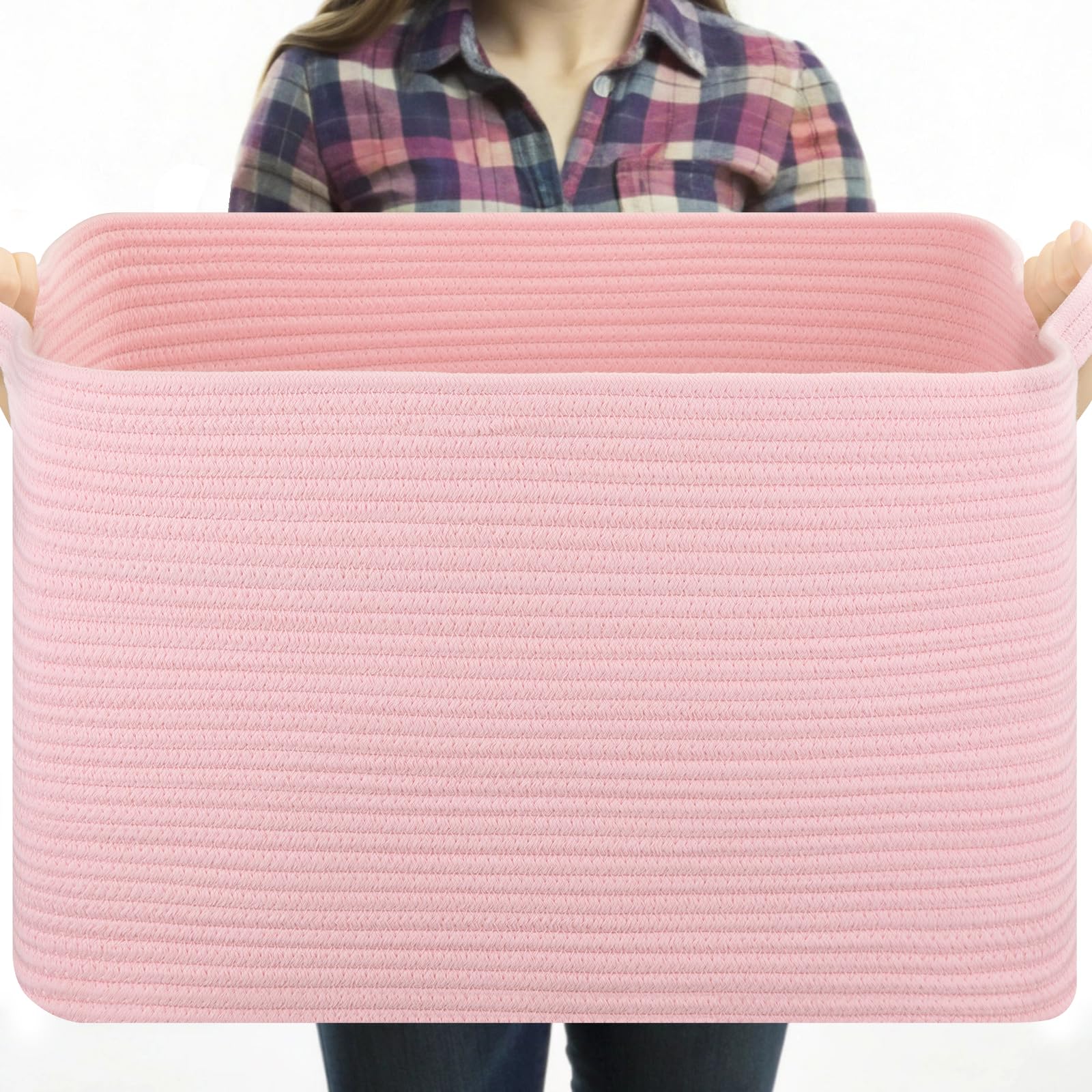 OIASKET large blanket basket pink offers roomy storage for blankets and plush toys.