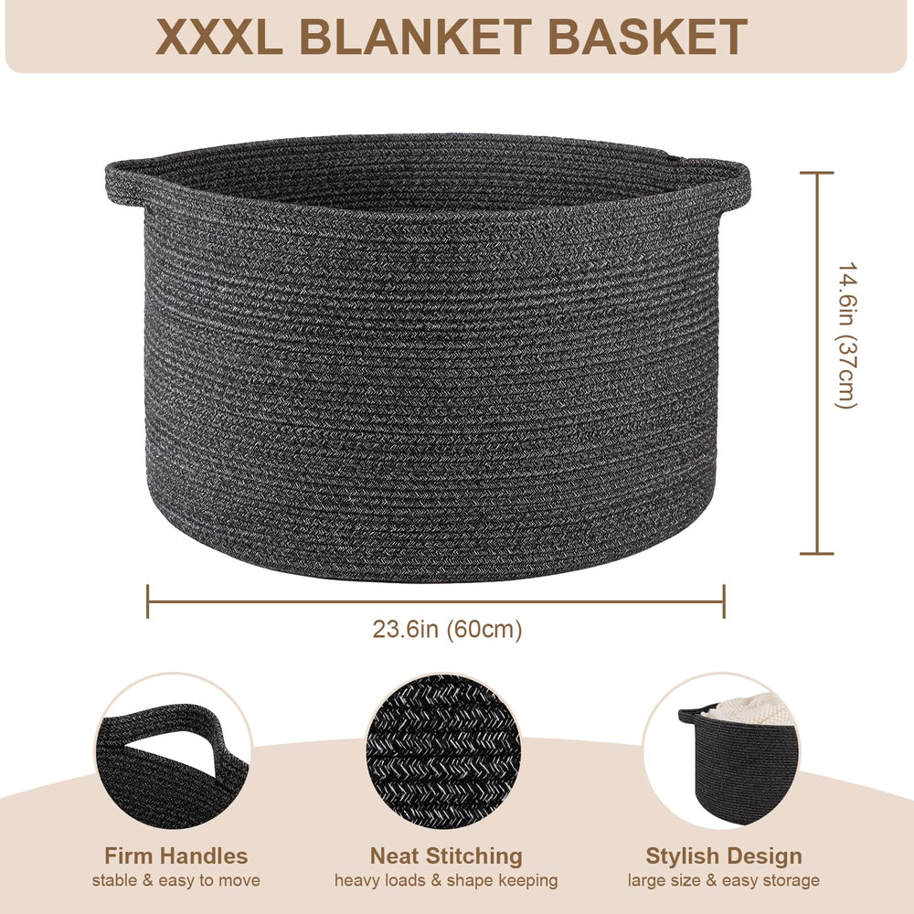 OIASKET living-room-organizer large woven basket stores pillows neatly.