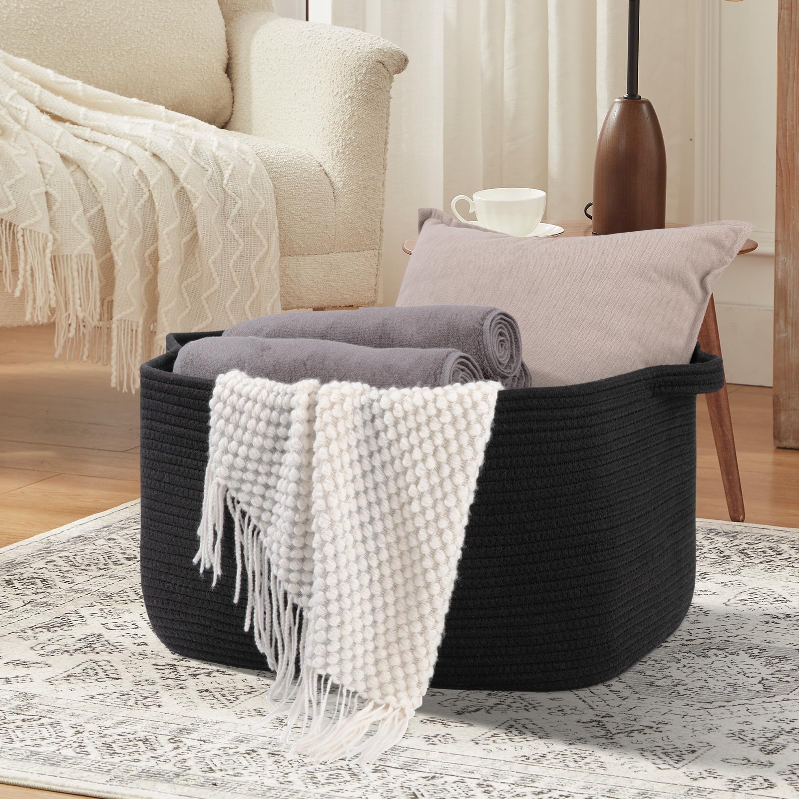 Oiasket laundry basket large in black with ample capacity