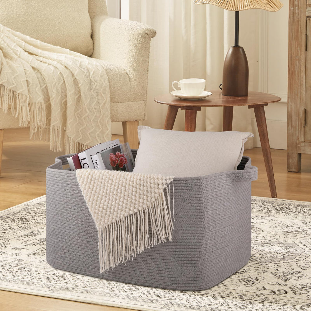 OIASKET living room blanket storage basket blends with decor for tidy spaces.