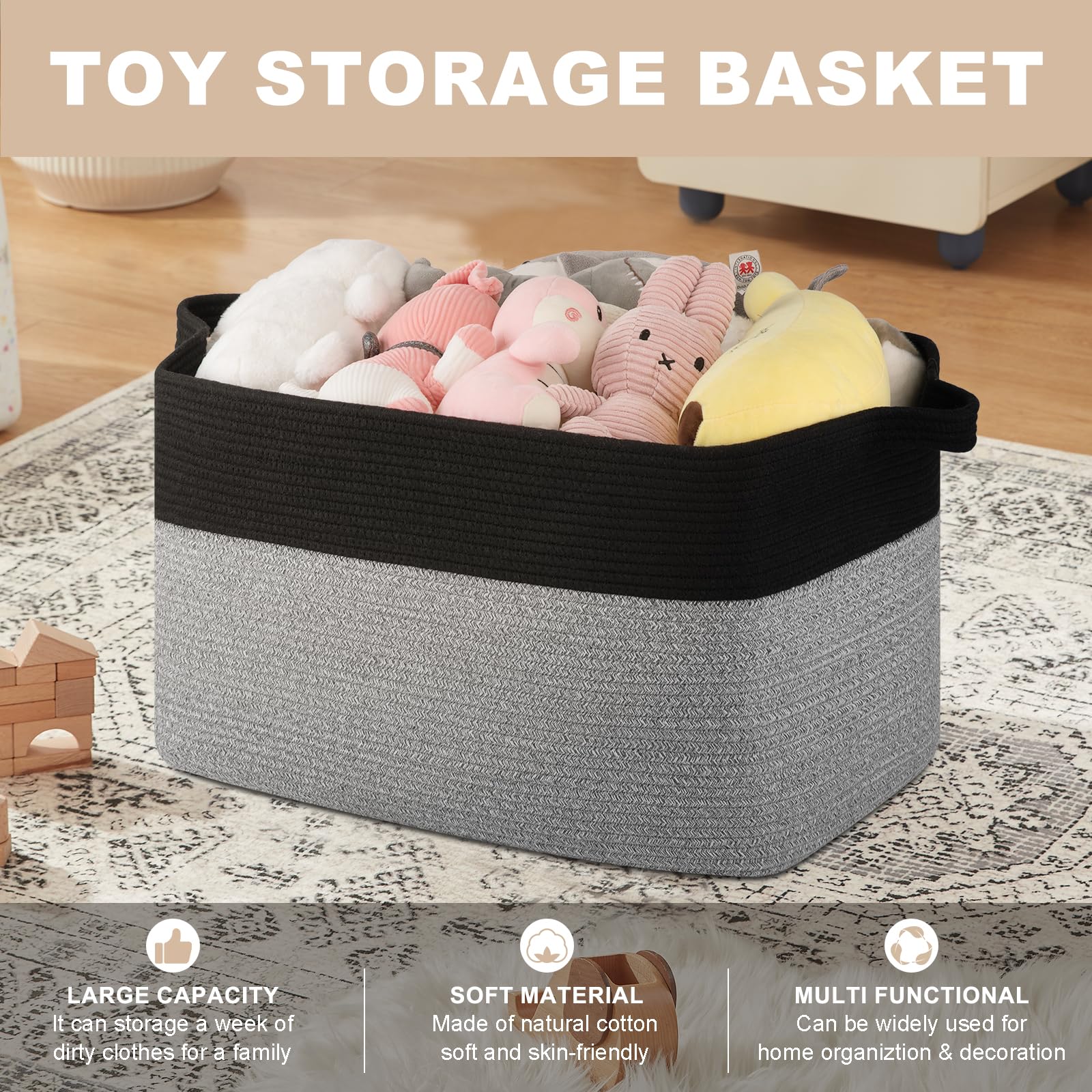 OIASKET living-room organization image shows tidy space with woven basket under coffee table