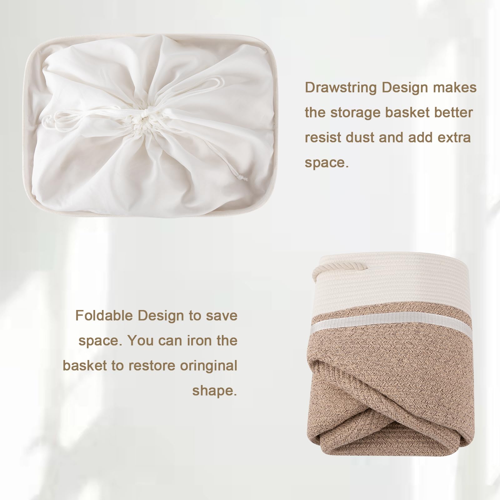 OIASKET storage basket in living room stores towels or toys neatly.
