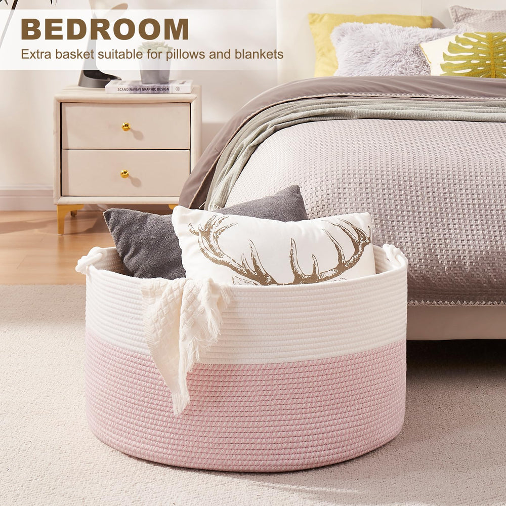OIASKET neutral-toned woven basket blends with home decor.