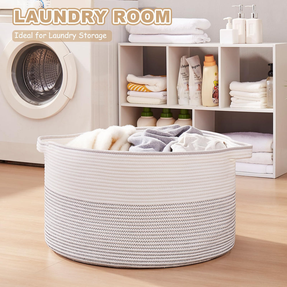 OIASKET neutral-toned woven basket complements any room décor.