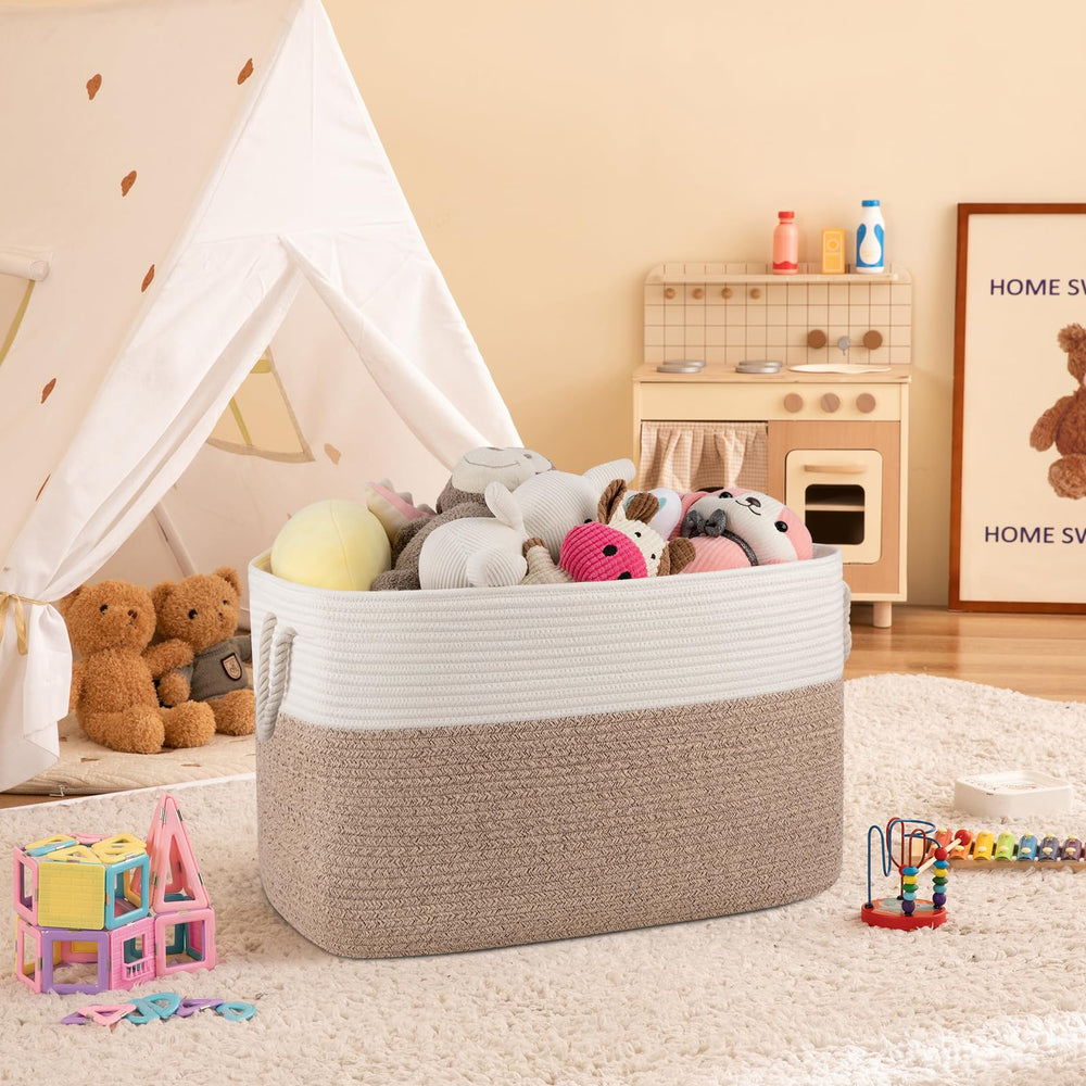 OIASKET 95L basket keeps nursery blankets organized and within reach.