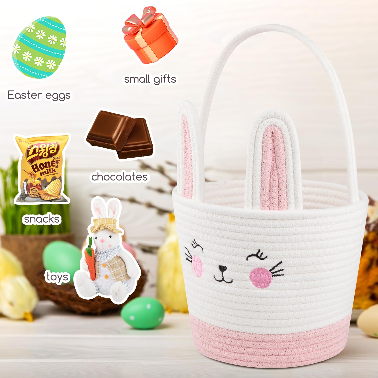 OIASKET odorless cotton rope basket offers a safe, comfortable feel for kids collecting eggs.