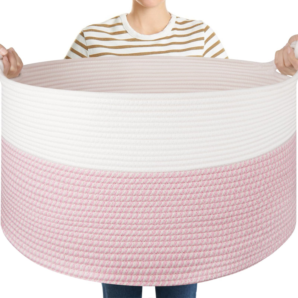 OIASKET basket filled with pillows illustrates versatile bedroom storage.
