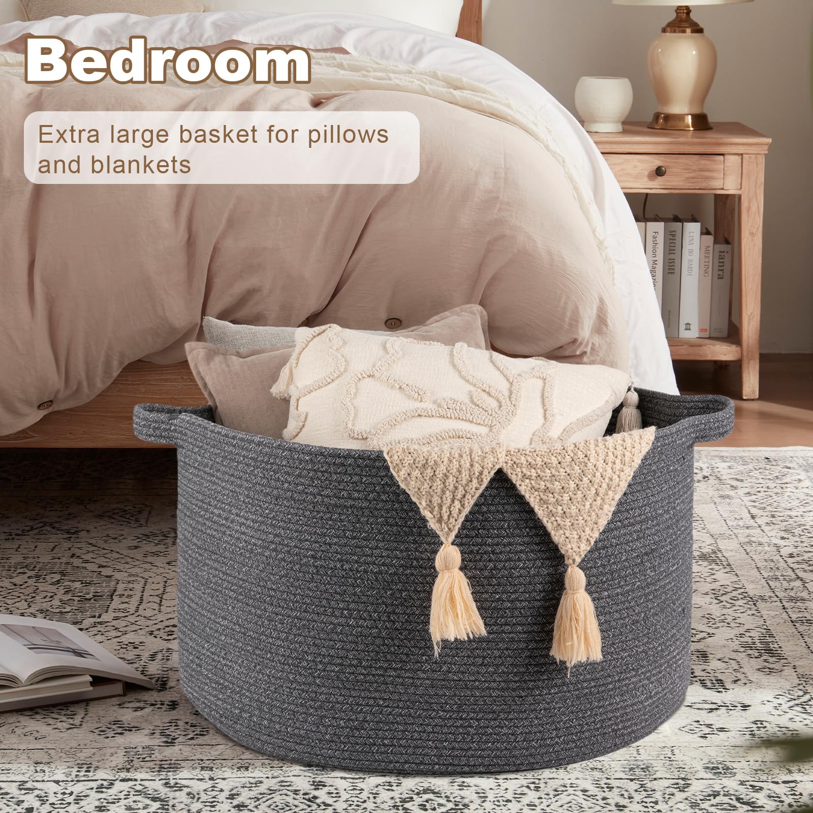 OIASKET pillow towel storage basket neatly contains pillows and towels