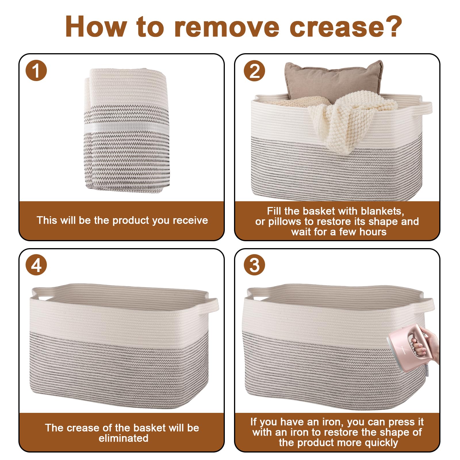 OIASKET rectangle basket with dimensions 24x16.9x14.2 inches fits towels and clothes