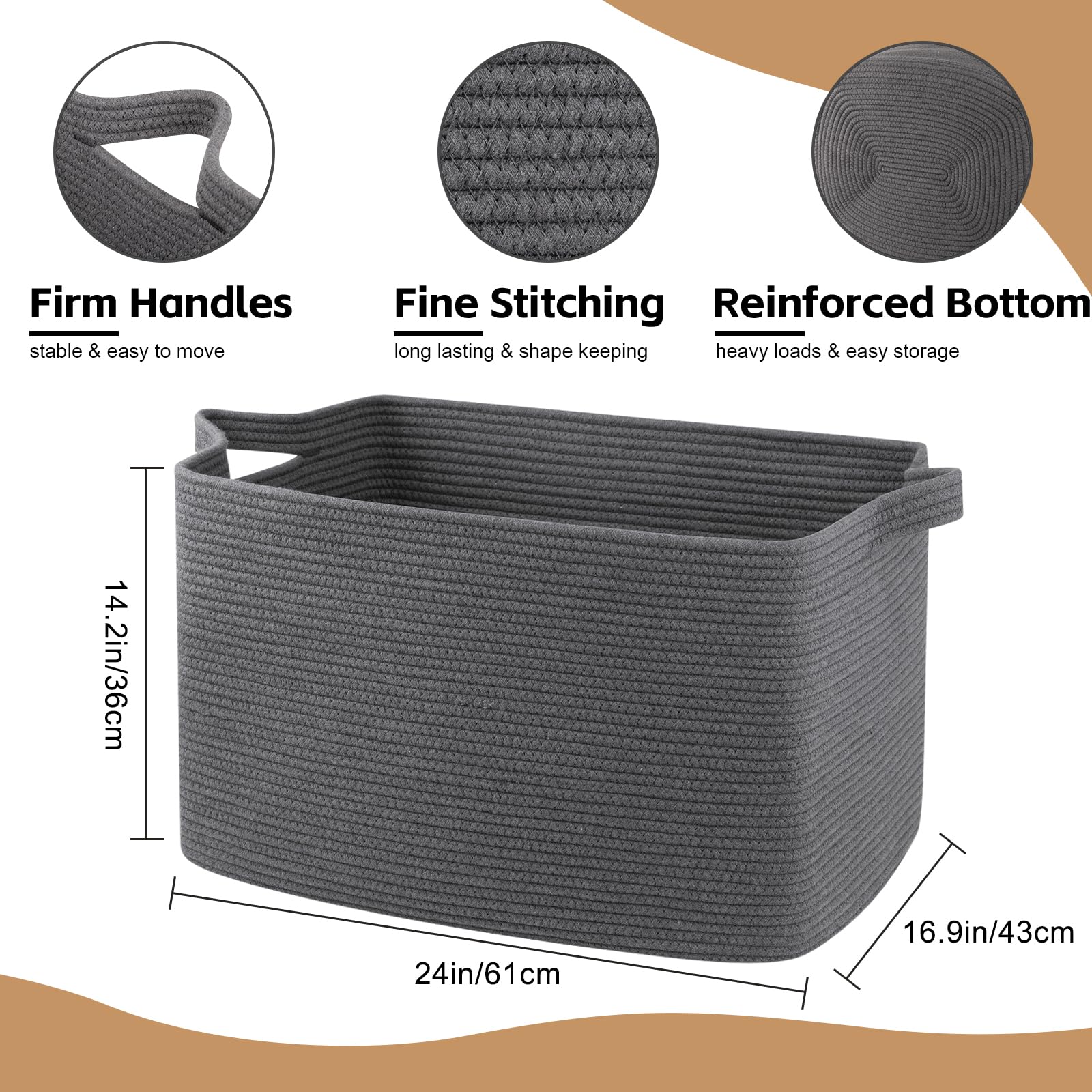 OIASKET rectangle woven basket with carrying handles for easy item transport.