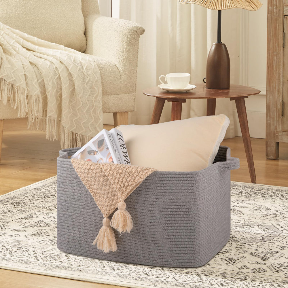 OIASKET rectangle woven basket close-up emphasizes texture and sturdy handles for effortless carrying.