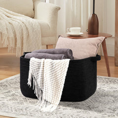 OIASKET rectangle woven basket texture close-up emphasizes soft cotton rope and edge-smooth design.
