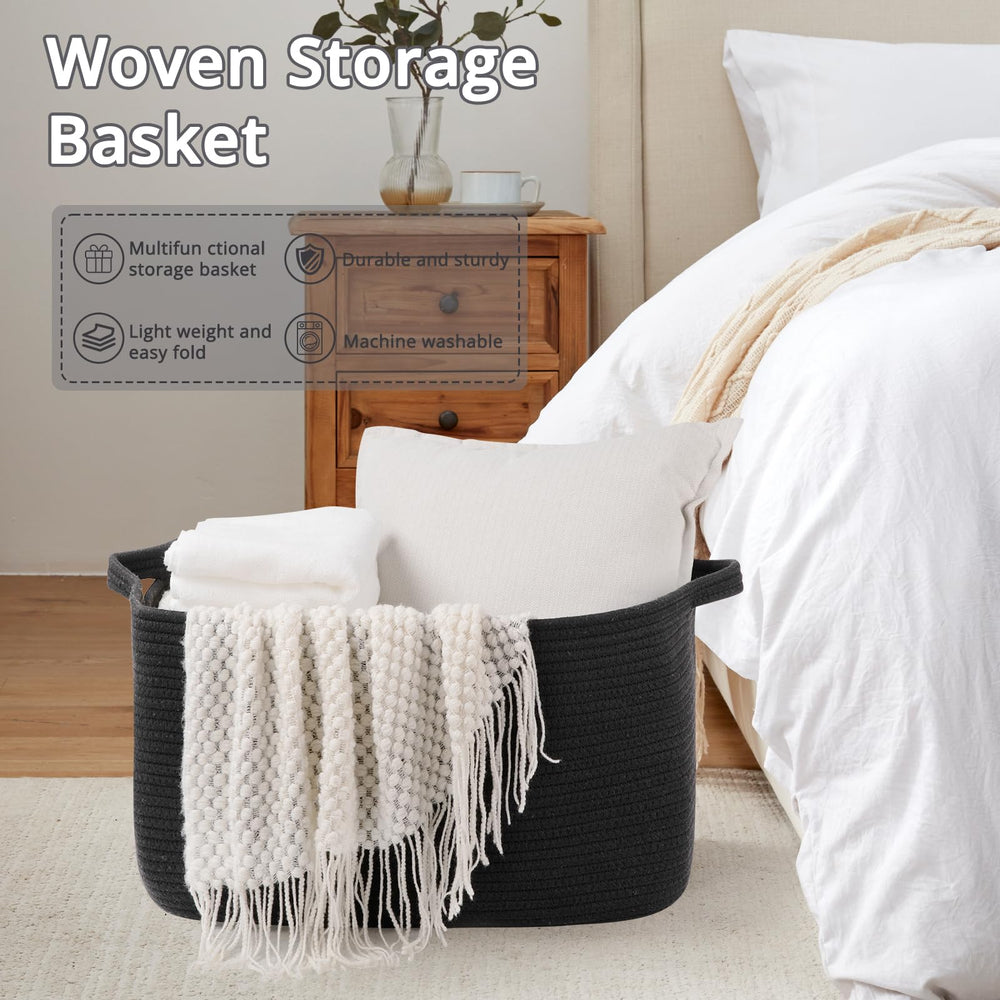 Oiasket soft cotton rope basket in black featuring skin-friendly material