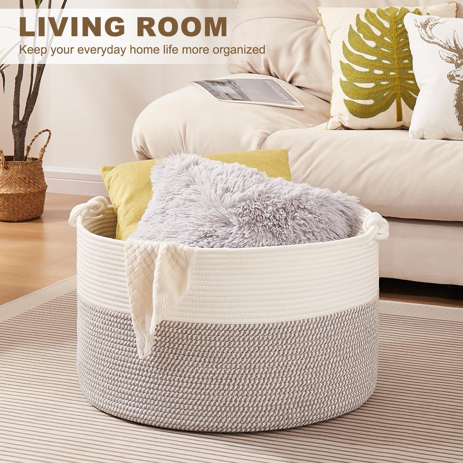 OIASKET basket features soft cotton rope for safe, durable organization.