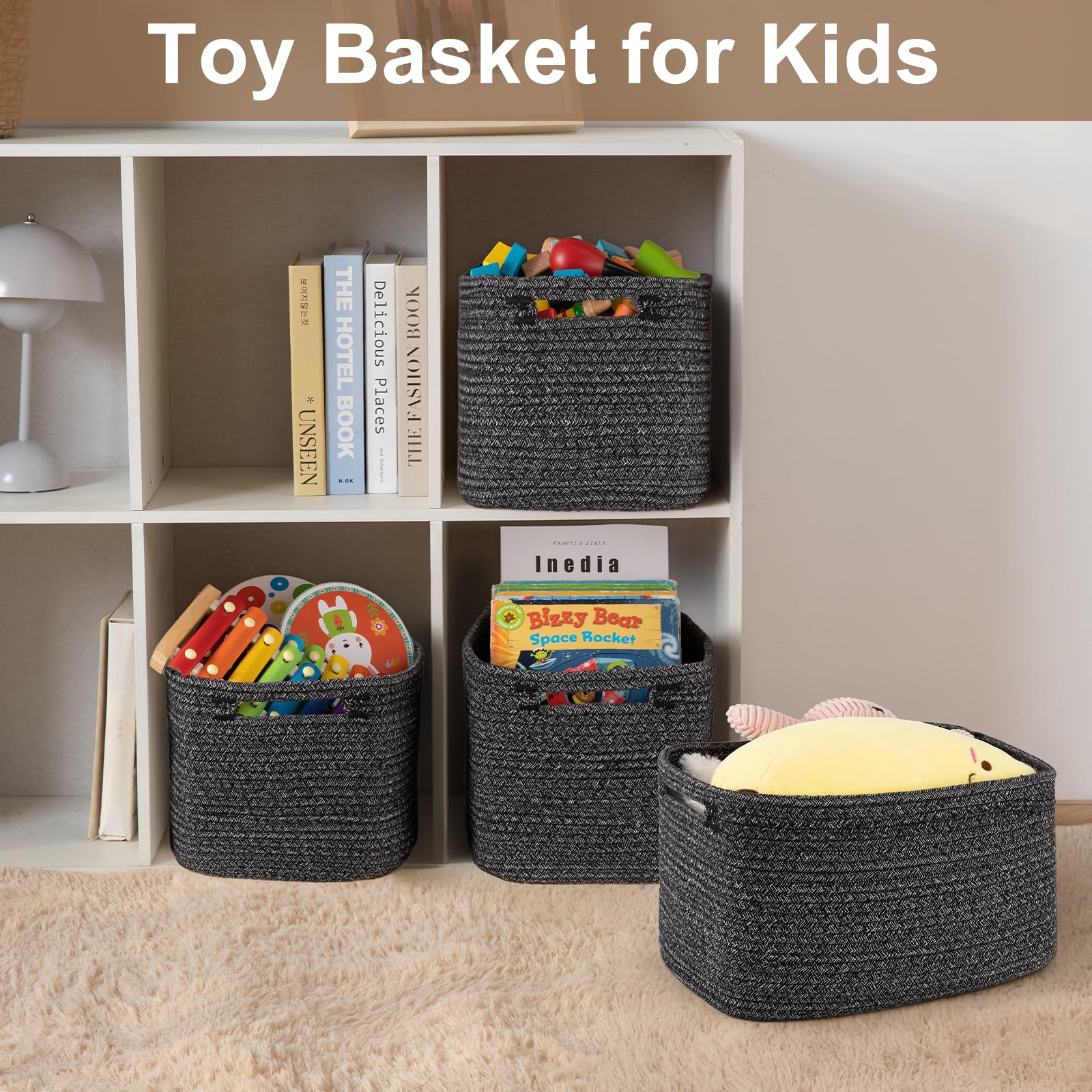 OIASKET decorative basket on a shelf complements modern decor.