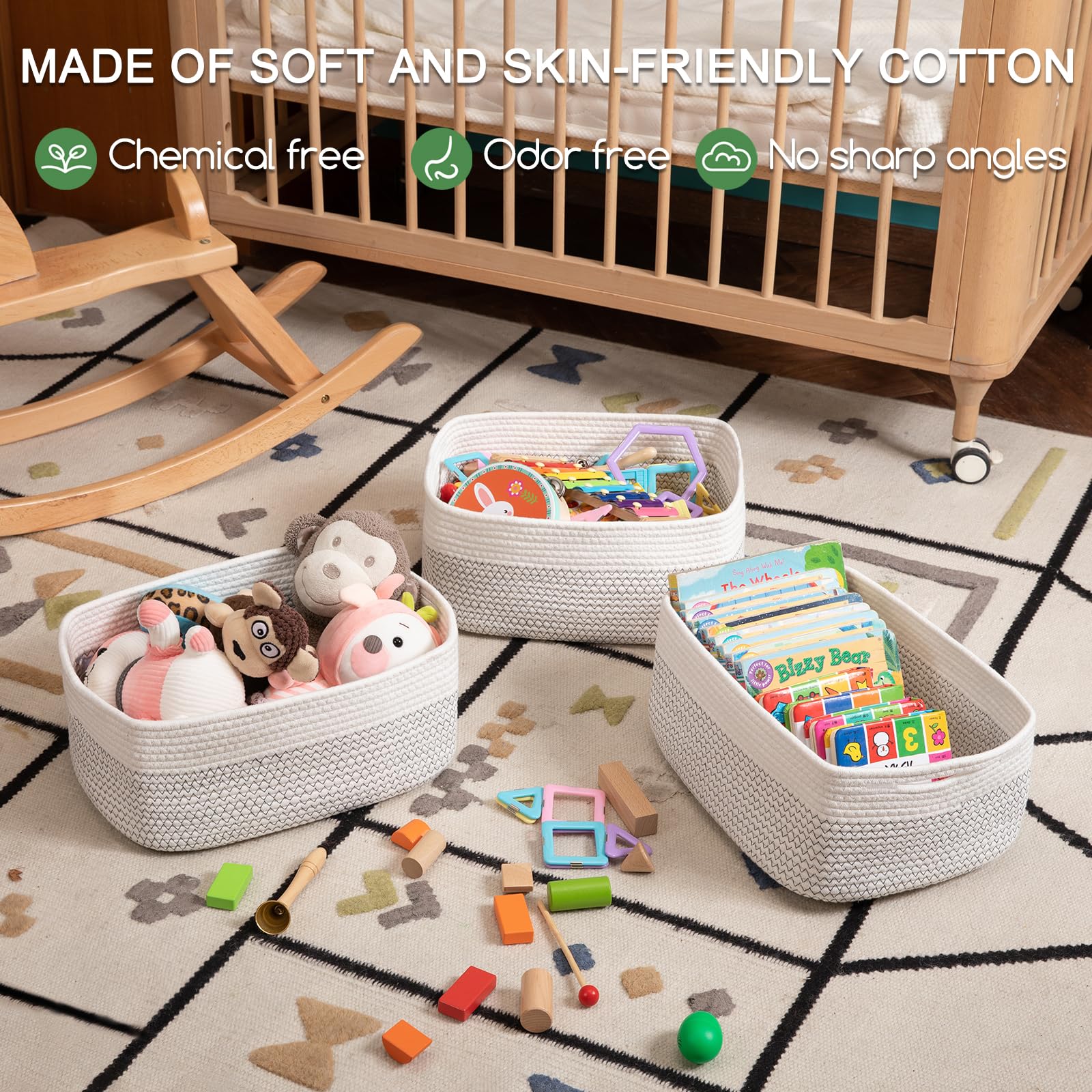 OIASKET baskets showing built-in handles for easy toy cleanup and transport
