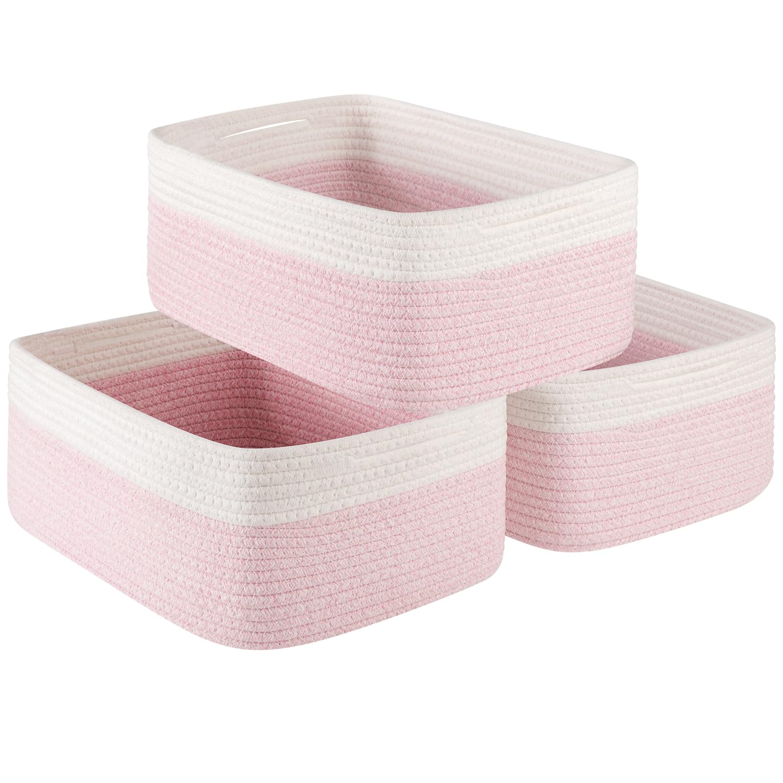 OIASKET 3-pack pink storage baskets ready for shelf organization and tidy closets