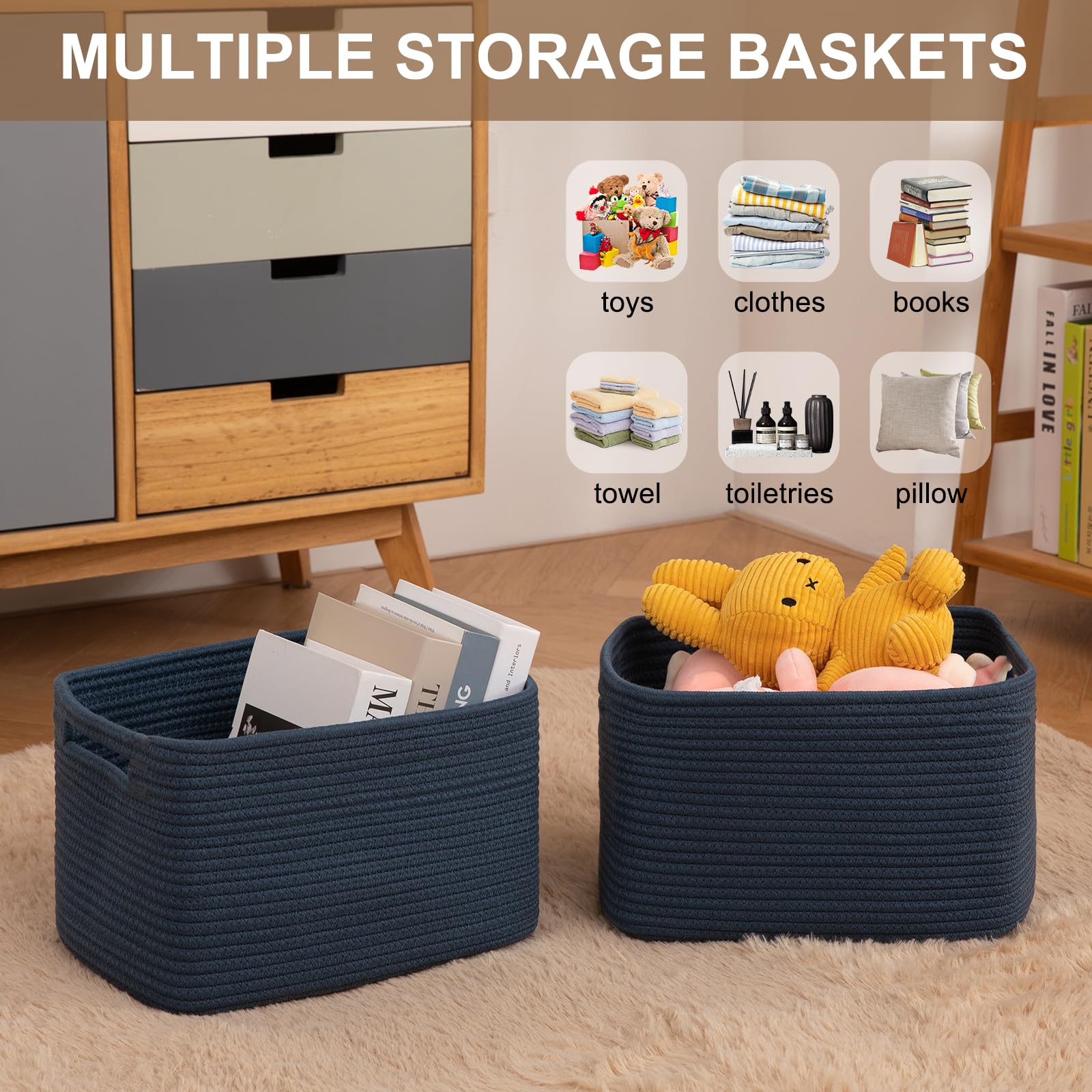 OIASKET storage baskets blue handles detail shows sturdy, easy-to-carry design