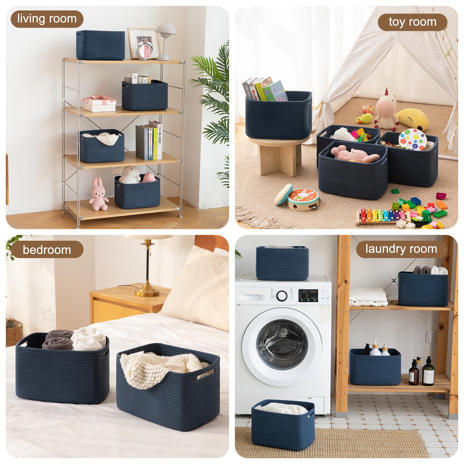 OIASKET storage baskets blue living room with books demonstrates decor-friendly organization