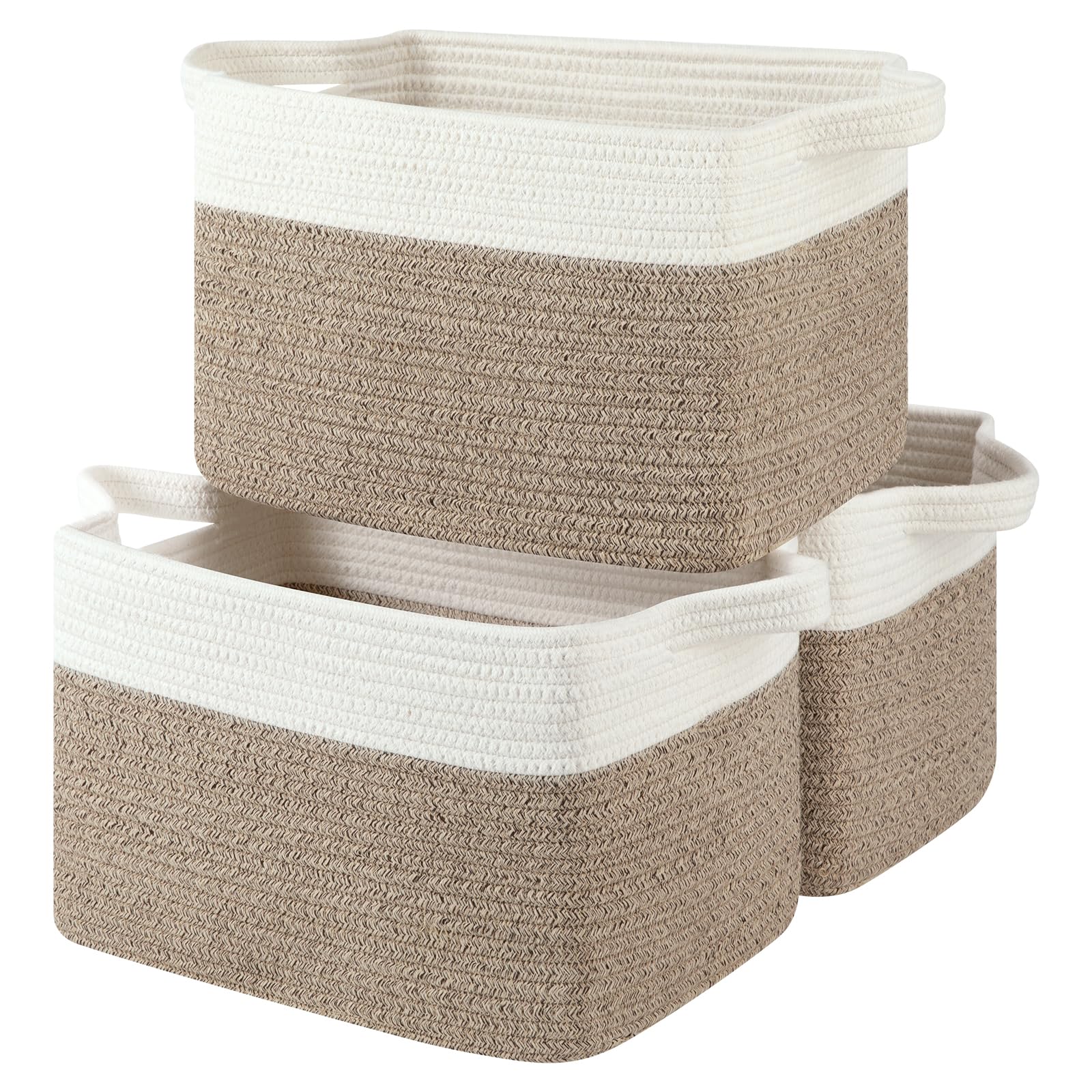OIASKET storage baskets brown-white rectangular closeup shows durable weave for tidy shelves.