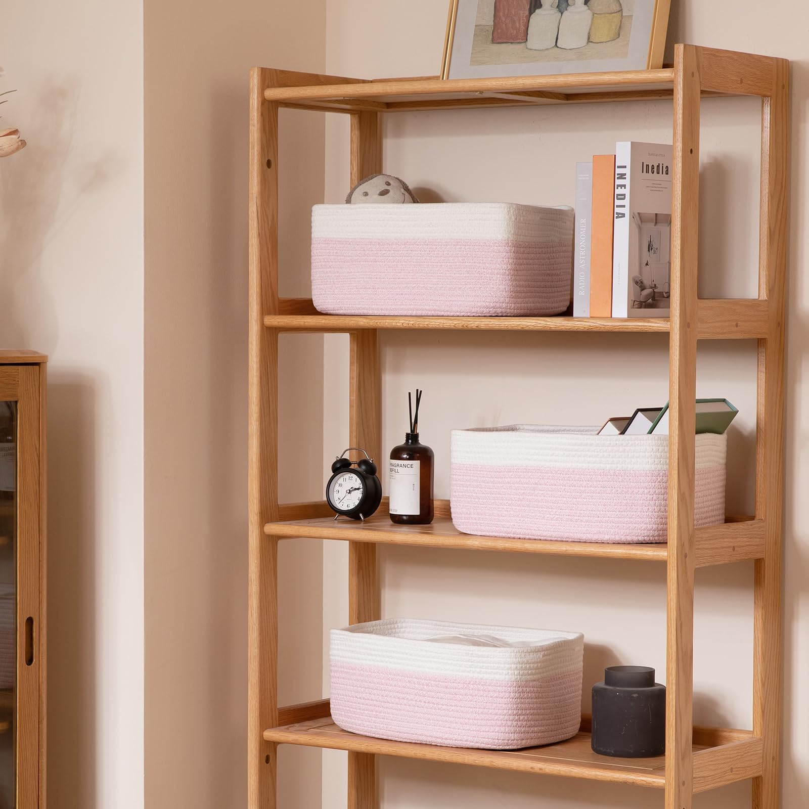 Closet shelf setup with OIASKET basket for organized clutter-free space