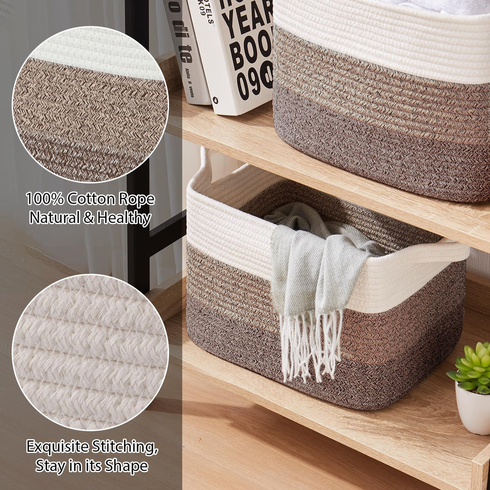 OIASKET storage baskets gradient dark brown storing books and magazines neatly.