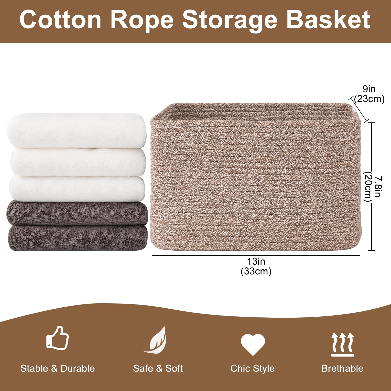 OIASKET storage baskets linen-brown on-shelf demonstrates stylish storage for towels, books, or toys