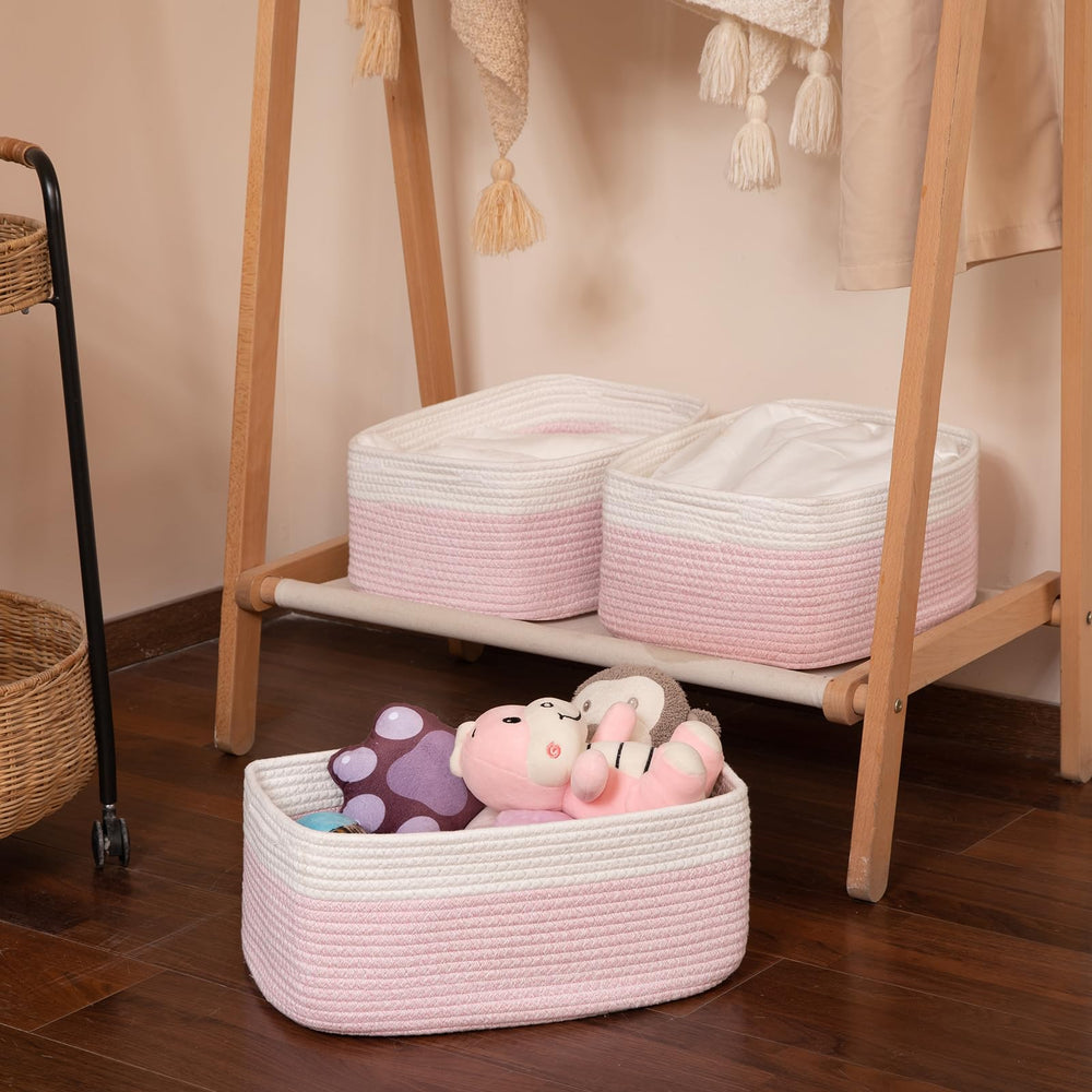 Minimalist pink OIASKET basket enhances decor while reducing clutter