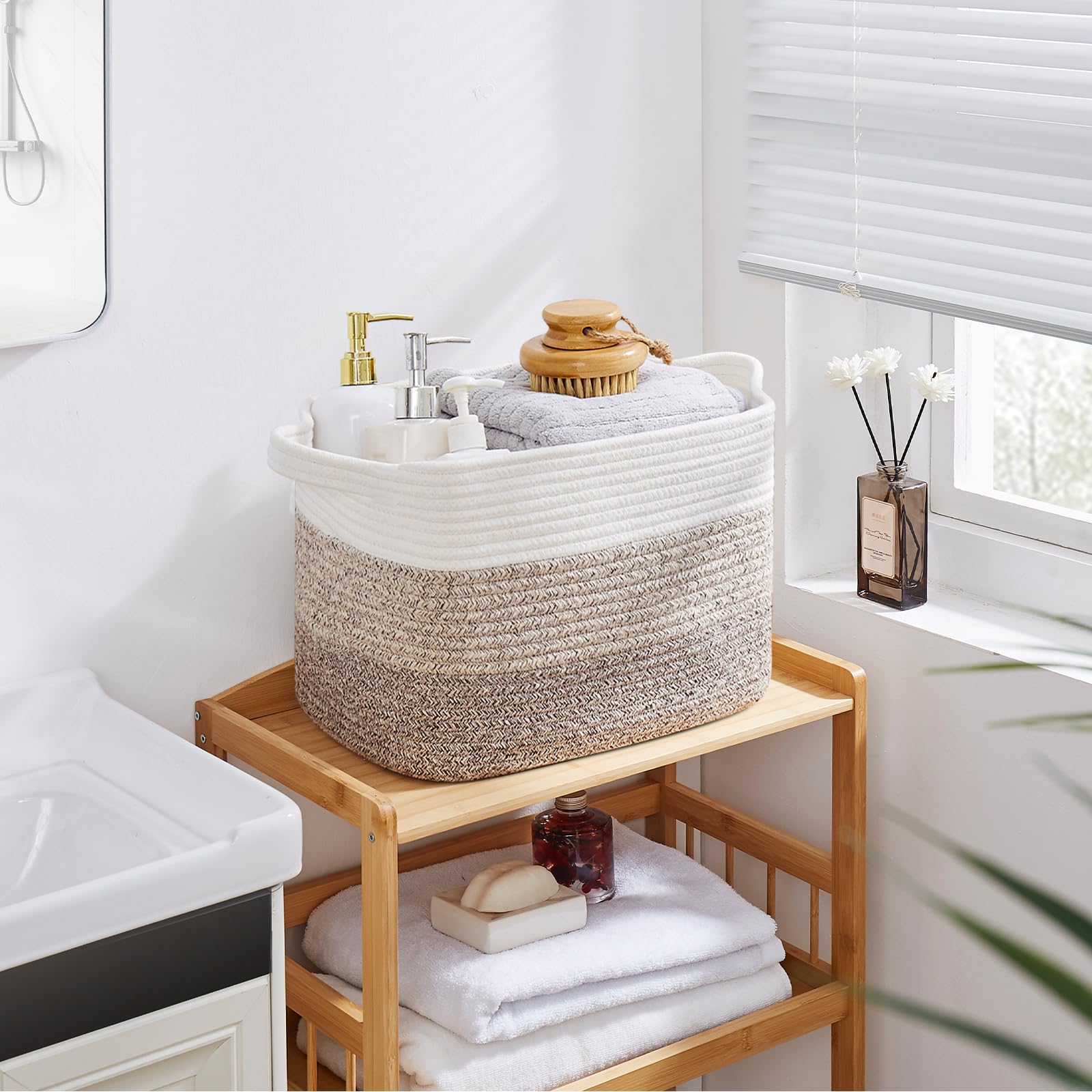OIASKET storage baskets on shelf enable quick access to keys and small items.