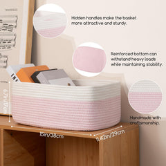 Close-up of OIASKET pink storage basket showing soft cotton rope weave