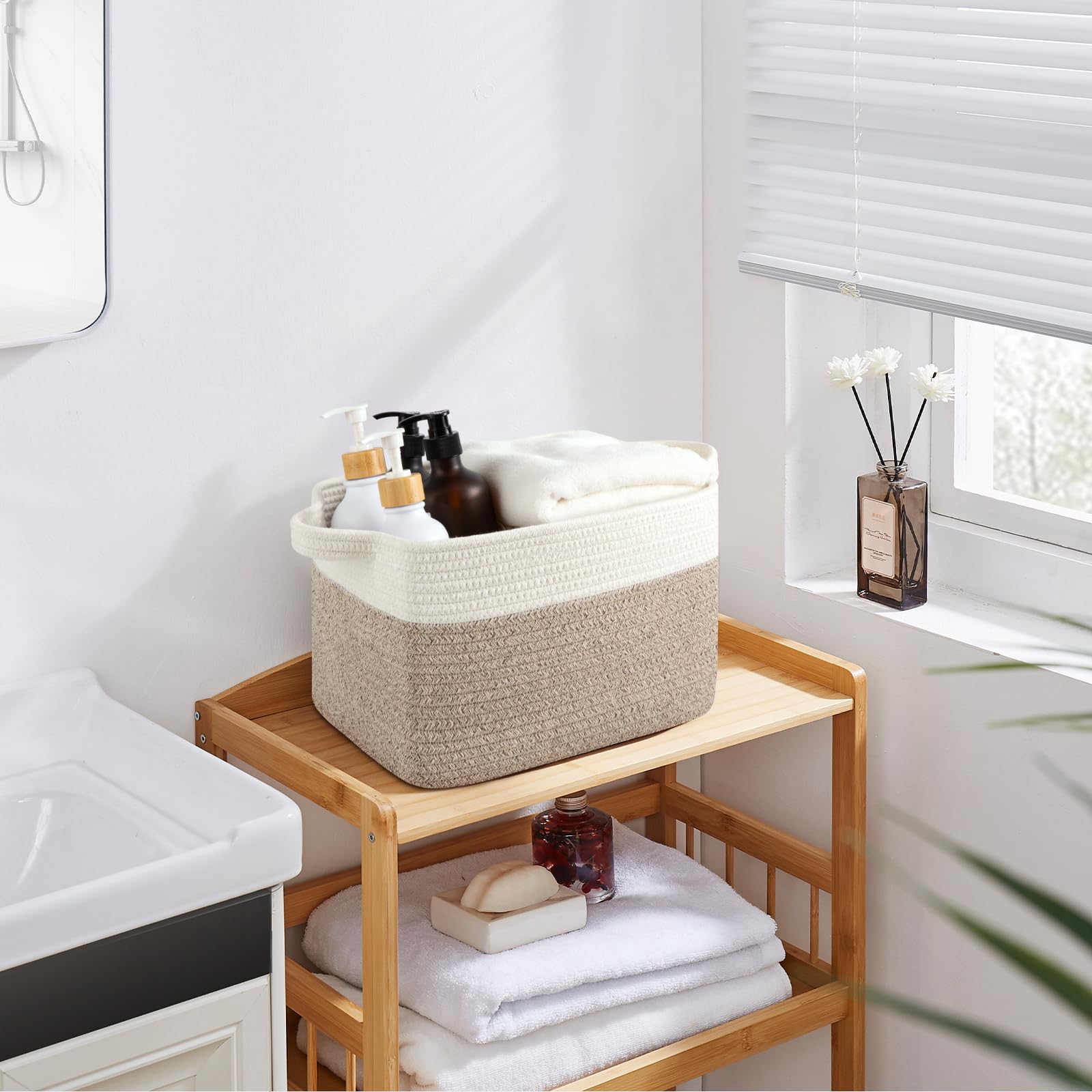 OIASKET storage baskets ideal for towels and cosmetics in bathroom or nursery.