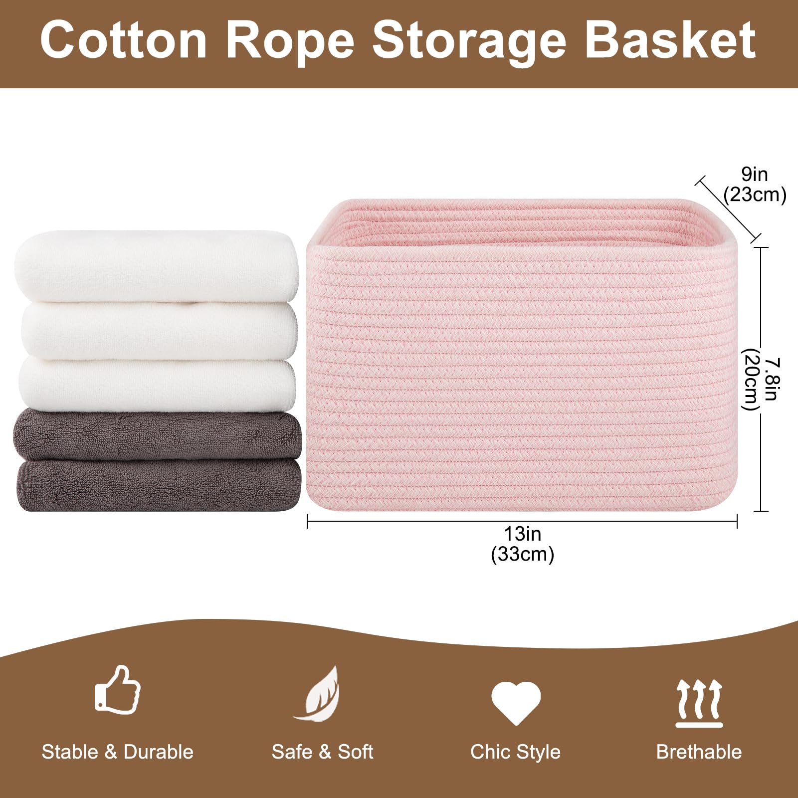 OIASKET pink woven storage basket close-up with soft cotton rope texture and sturdy handles